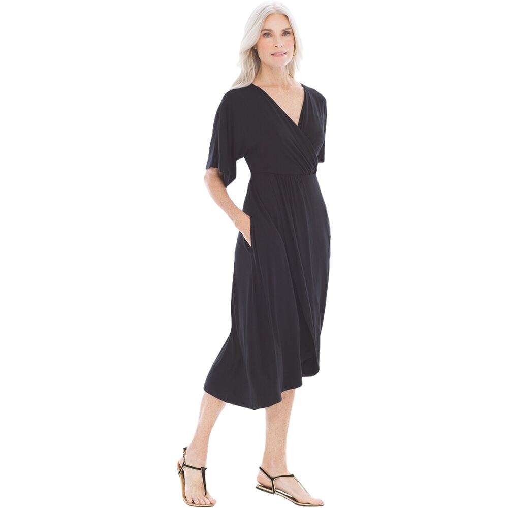 NWT Soma Black Soft Jersey Caftan Short Bra Dress Loungewear Flutter Sleeve M